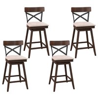Costway - Set of 4 Wooden Swivel Bar Stools Upholstered Counter Height Dining Chairs - Brown,Black,Beige