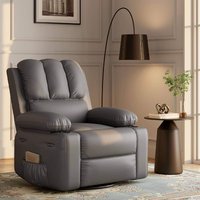 Qeetex - 360° Swivel Rocker Manual Recliner Sofa Chair with Massage for Nursery Living Room, Beige - Gray