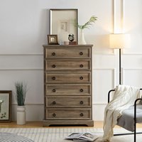 Mirfee - Modern 6 Drawer Dresser, Tall Chest for Closet Storage, Easy Pull Handle, White - Gray Wash