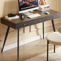 Glintex - Mid Century Desk , Modern Writing Study Desk with Drawers, Multifunctional Home Office Computer Desk Walnut+Dark Grey - Dark Gray,Walnut