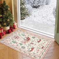 Paradigms Interiors - Christmas Runner - Rug For Hallways Kitchen Bathroom Non Slip Washable Soft Tree Santa Claus Carpet Entrywa - Beige-2' x 10' (Runner)