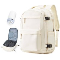Stamp n Camp - Vacuum Travel Backpack With Pump Women Personal Item Carry On Backpacks Flight Approved 18x14x8 Inches Men Laptop - E-beige(with Electric Air Pump)-M-Vacuum Compress