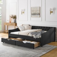Tiramisubest - Full Size Daybed with Drawers Upholstered Tufted Sofa Bed, (80.5''x55.5''x27.5'') - Black