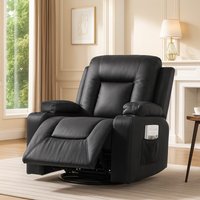CloudRest Pro - Recliner Chair with Cup Holders PU Rocking Chair with Side Pockets Single Sofa Seat - Black