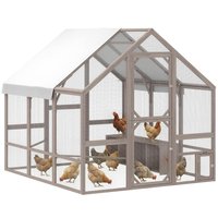 Pawhut - Wooden Chicken Coop for 8-10 Hens, Walk-in Chicken Run with Waterproof Cover - Light Brown