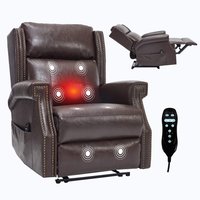Lycvki - Manual Faux Leather Recliner Chair with 8 Vibrating Nodes 3 Massage Modes Heavy Duty for Living Room - Antique brown