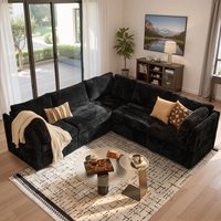 Ovios - 130.7" Modular Sectional Sofa, 5 Seat Plush Corduroy Couch for Living Room - Black