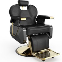 Winado - Heavy Duty Reclining Barber Chair Hydraulic Salon Beauty Spa Equipment with Adjustable Headrest, Footrest for Barbershop - Black/Gold