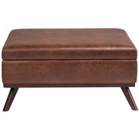 Simpli Home - Owen Square Mid-Century Modern Faux Air Leather Ottoman With Inner Storage - Distressed Saddle Brown