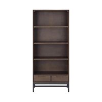 Simpli Home - Banting Modern Industrial Metal & Solid Rubberwood 3-Shelf 2-Drawer Bookcase - Walnut Brown