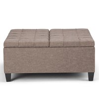 Simpli Home - Harrison 36 inch Wide Transitional Square Coffee Table Storage Ottoman Linen Look Fabric - Fawn Brown