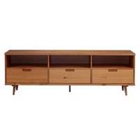 Walker Edison - Mid Century Modern 3 Drawer Solid Wood Console for TVs up to 80" - Caramel