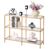 Glintex - Modern Glass Console Table, 3-Tier Tempered Glass Sofa Table with Metal Legs and Anti-Tip Safety for Hallway - Gold