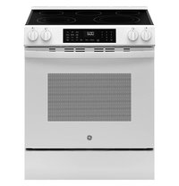 GE - 30 in. Wide 5 Element 5.3 Cu. Ft. Slide-In Electric Convection Range with Steam Cleaning and EasyWash Oven Tray - White