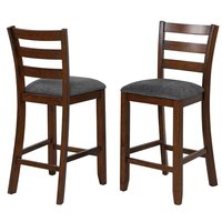 Ecooso - 2 Pieces Counter Height Chairs with Fabric Seat and Rubber Wood Legs for Dining Room - Grey, brown