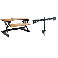 Rocelco - 40" Large Height Adjustable Standing Desk Converter with Dual Monitor Mount - Teak Wood Grain - Brown