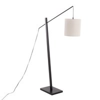 Loheer - Contemporary Floor Lamp Wood Steel Grey Fabric Shade 60 Inch Tall Standing Lamp for Living Room - Black
