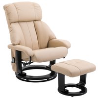 Homcom - Massage Recliner Chair with Ottoman: 360° Swivel & Footstool, 10 Point Vibration PU Leather w/Side Pocket - Beige