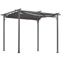 Outsunny - 10' x 10' Outdoor Retractable Pergola Canopy, Metal Patio Shade Shelter for Backyard, Porch Party - Gray