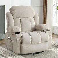 Kadyn - Swivel Massage Recliner Chair, 8-Point Vibration & Heat, 360° Rotation, USB Port, Cup Holders - Beige