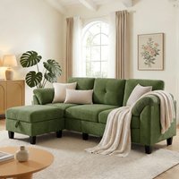Dyonery - 79" Sectional Couch with Storage Pocket, L Shaped Small Sofa with Soft Armrest Pillows,4 Seat Couches - Green