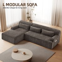 Aukfa - Chenille L-Shape Sectional Sofa-Minimalist, Sleeper Couch for Living Room, Apartment, Reception-No Assembly - Brown