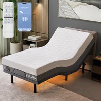 Renanim - SFE Twin XL Adjustable Electric Bed Frame with 10" Memory Foam Mattress, Massage, USB, Remote & UnderBed Light - Gray