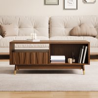 ATJafurn - 40" Wooden Coffee Table with 2 Drawers and Open Storage Mid Century for Living Room Apartment - Walnut
