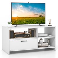Ecooso - Rattan TV Stand for TVs up to 75'', Entertainment Center with Solid Wood Legs, TV Cabinet for Living Room - Natural Wood+Brown