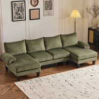 Winado - 111" Sectional Couches Corduroy Upholstery U-Shape 4 Seat Sofa Set with Double Chaises & Wood Grain Legs for Living Room - Green