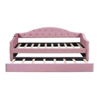Spaco - Twin Tufted Upholstered Daybed with Trundle,Velvet Sofabed with USB&Type-C Charging Ports,No Box-spring Needed - Pink