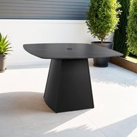 APRILSOUL - Modern 44 Rounded Square Outdoor Pedestal Dining Table Black Sintered Stone Top Aluminum Base Weather Resistant Seats 4 - Ember Black Frame
