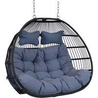 Sunnydaze - Black Resin Wicker Loveseat Hanging Egg Chair with Cushion - Gray