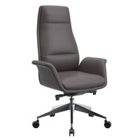 LeisureMod - Summit Modern Ergonomic High Back Office Chair, Leather Upholstery with Metal Frame, Adjustable Height, Tilt & Swivel - Gray
