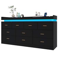 Lent Glitter Wood - 10 Drawer LED Dresser with USB Charging, Modern Storage Cabinet for Closet Organization, Living Room & Hallway Furniture - Black