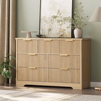 Jojoka - Fluted 7 Drawer Dresser for Bedroom, 47" Wide Wood Chest with Metal Handles, TV Stand & Closet Storage Organizer - Natural