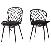 bali & pari - Sabelle Modern Bohemian Finished Rattan and Metal 2-Piece Dining Chair Set - Black