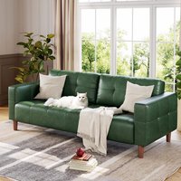 Acekool - 3-Seater Sofa Couch, 83" Wide Faux Leather Sofa Couch with Spring Cushion - Green
