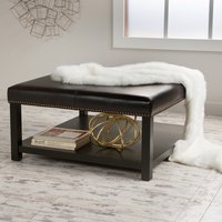 APRILSOUL - Large Square Ottoman Bench Faux Leather Coffee Table Rack Solid Wood Legs Living Room - Brown