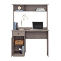 Glintex - Compact Computer Desk with Hutch – Space-Saving Workstation with Cubby + Drawer Storage, Durable Design for Home Office - Gray