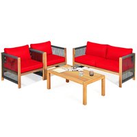 Ecooso - 4 Pieces Acacia Wood Sofa Set with Cushions for Outdoor Patio - Red