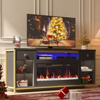 Bestier - Electric Fireplace TV Stand LED Entertainment Center with Cabinet - Black