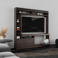APRILSOUL - 71 Wide Freestanding Entertainment Center 8 Shelves Bookcase Dark Walnut - Brown