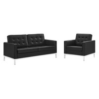 Loft Tufted Upholstered Faux Leather Loveseat and Armchair Set by Modway - Black