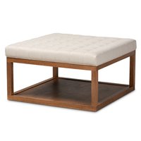 Baxton Studio - Alvere Modern and Contemporary Fabric Upholstered Walnut Finished Cocktail Ottoman - Beige/Walnut