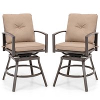 Costway - 2 PCS Patio Swivel Chairs Counter Height Bar Stool with Inclined Backrest - Grey + Beige