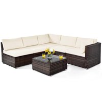 Costway - 6PCS Patio Rattan Furniture Set Cushioned Sofa Coffee Table Garden - White