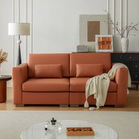 ATJafurn - 78" Orange Leather Sofa, 3 Seater Sectional Leather Couch with Metal Legs 2 Pillows for Living Room Apartment - Orange