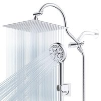 Paradigms Interiors - All Metal High Rainfall Shower Head handheld Showerhead Combo 12 Adjustable Curved Extension Arm 10 spray 7 - Chrome-Square 10''