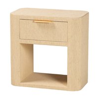 bali & pari - Beauford Grasscloth 1-Drawer Nightstand with Open Shelf - Woven Texture Bedside Table, Accent Table - Light Brown/Gold